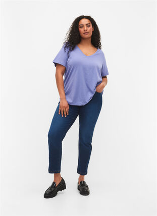 Short sleeve t-shirt with v-neckline, Lavender Viloet, Model image number 2