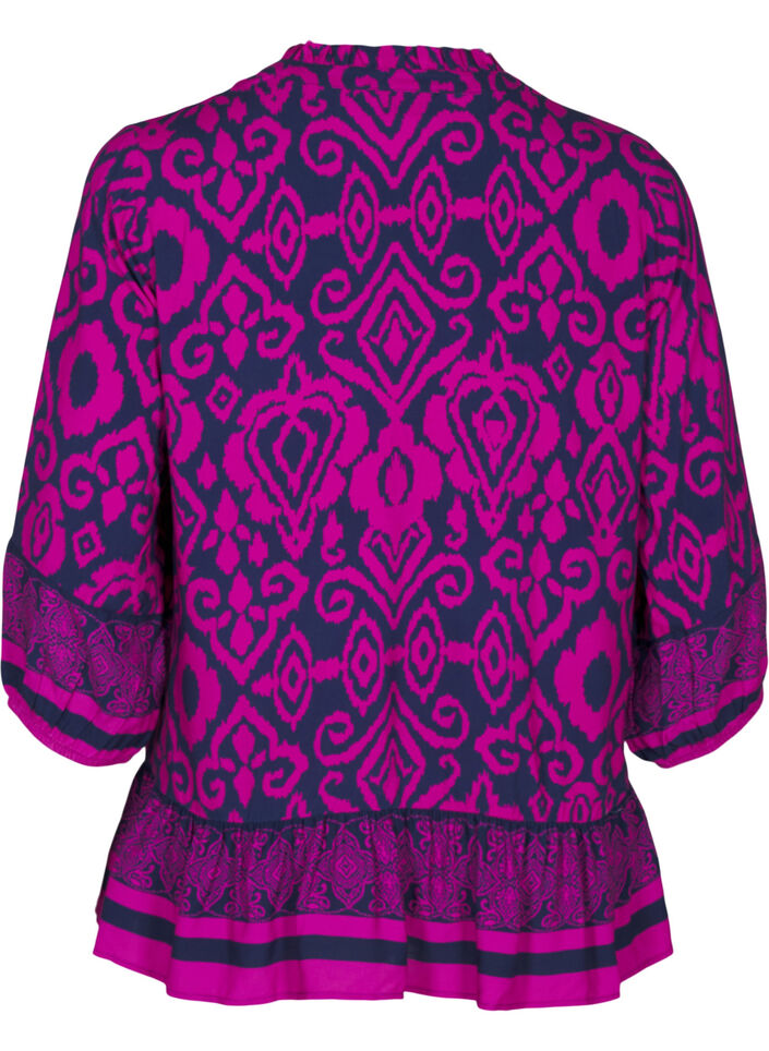 Blouse with print and 3/4 sleeves, Blue, Packshot image number 1