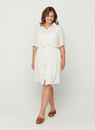 Short-sleeved dress with broderie anglaise, Snow White, Model image number 3
