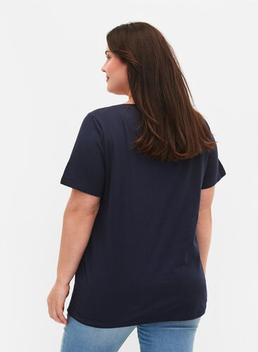 T-shirt in cotton with embroidery anglaise, Navy Blazer, Model image number 1