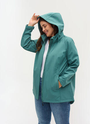 Softshell jacket with detachable hood, Sagebrush Green, Model image number 0