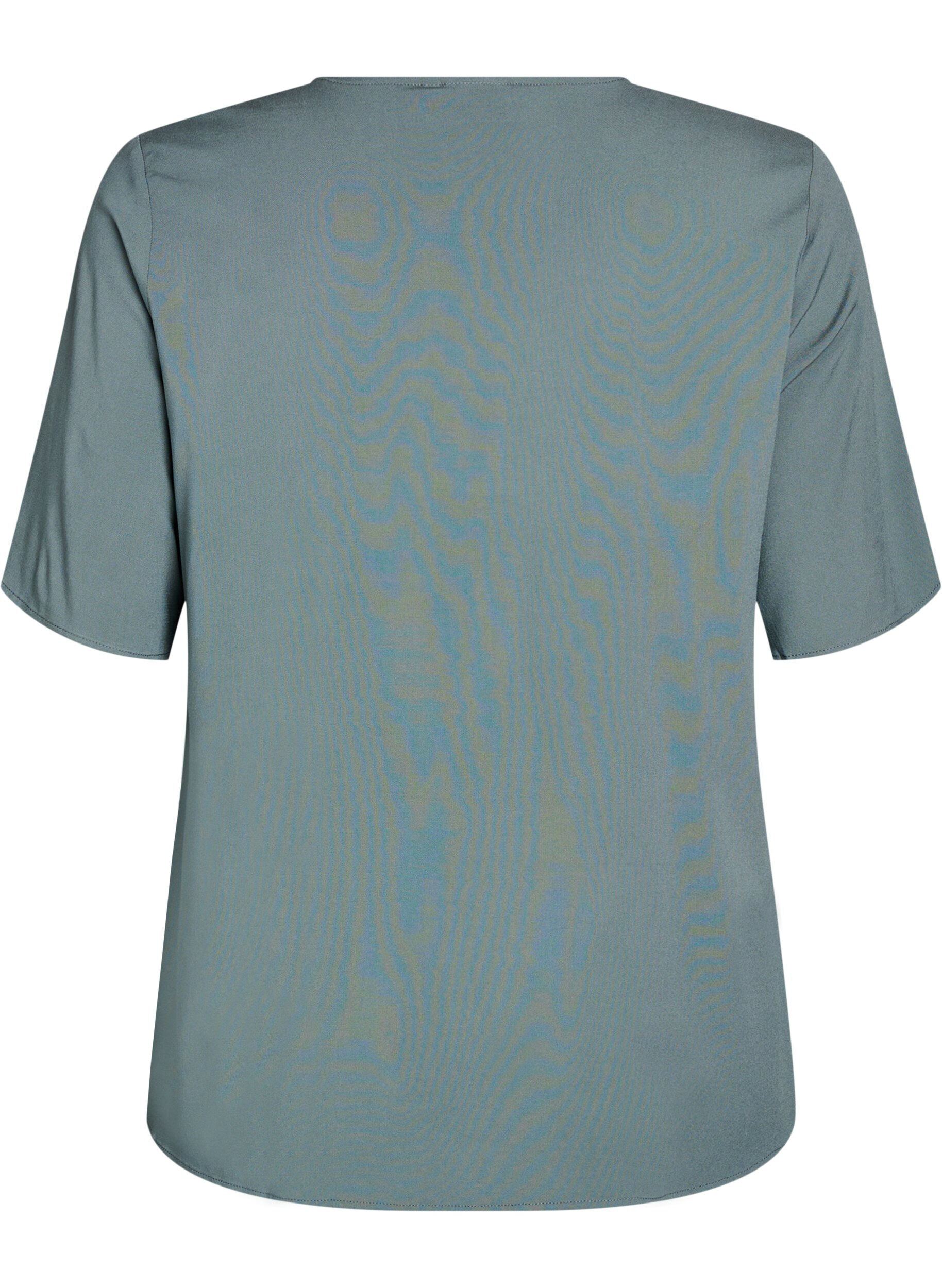 Zizzifashion Short-sleeved woven blouse with round neck, Green, Packshot image number 1