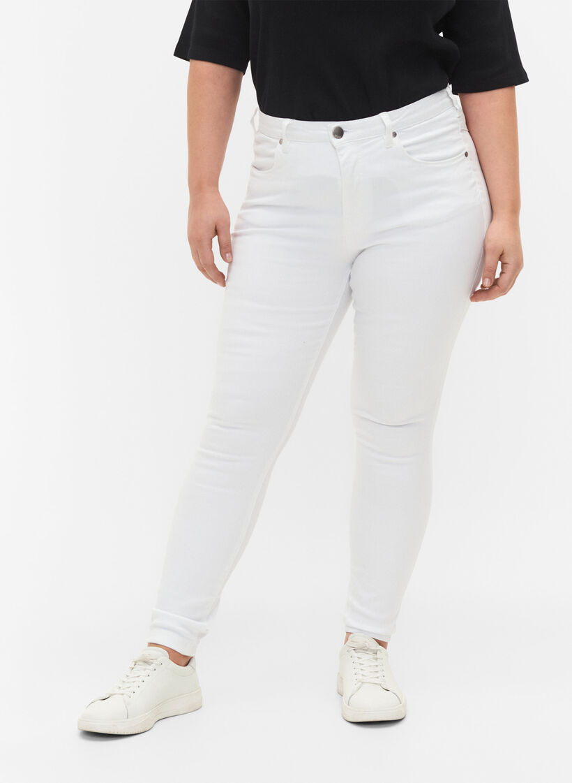 Super slim Amy jeans with high waist, White, Model image number 3