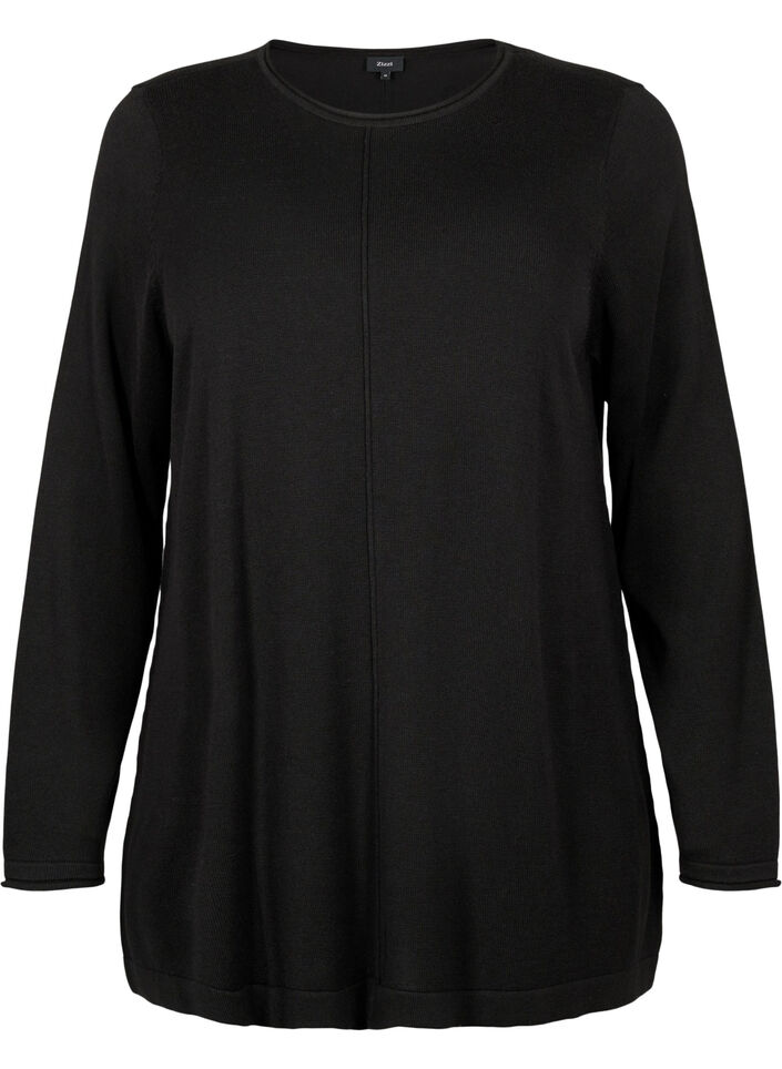 Knitted blouse in cotton-viscose blend, Black, Packshot image number 0