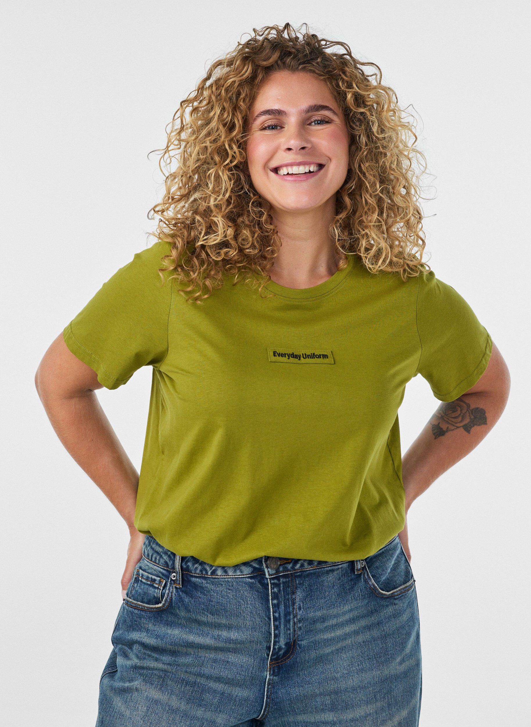 ZizzifashionCotton T-shirt with text badge, Green, Model image number 0