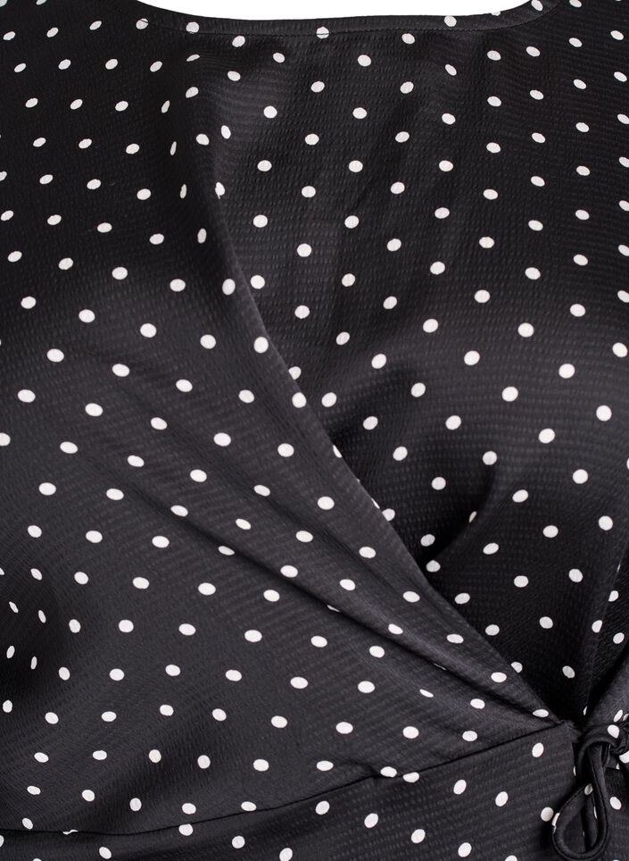Polka dot blouse with tie-fastening and 3/4-sleeves, Black, Packshot image number 2