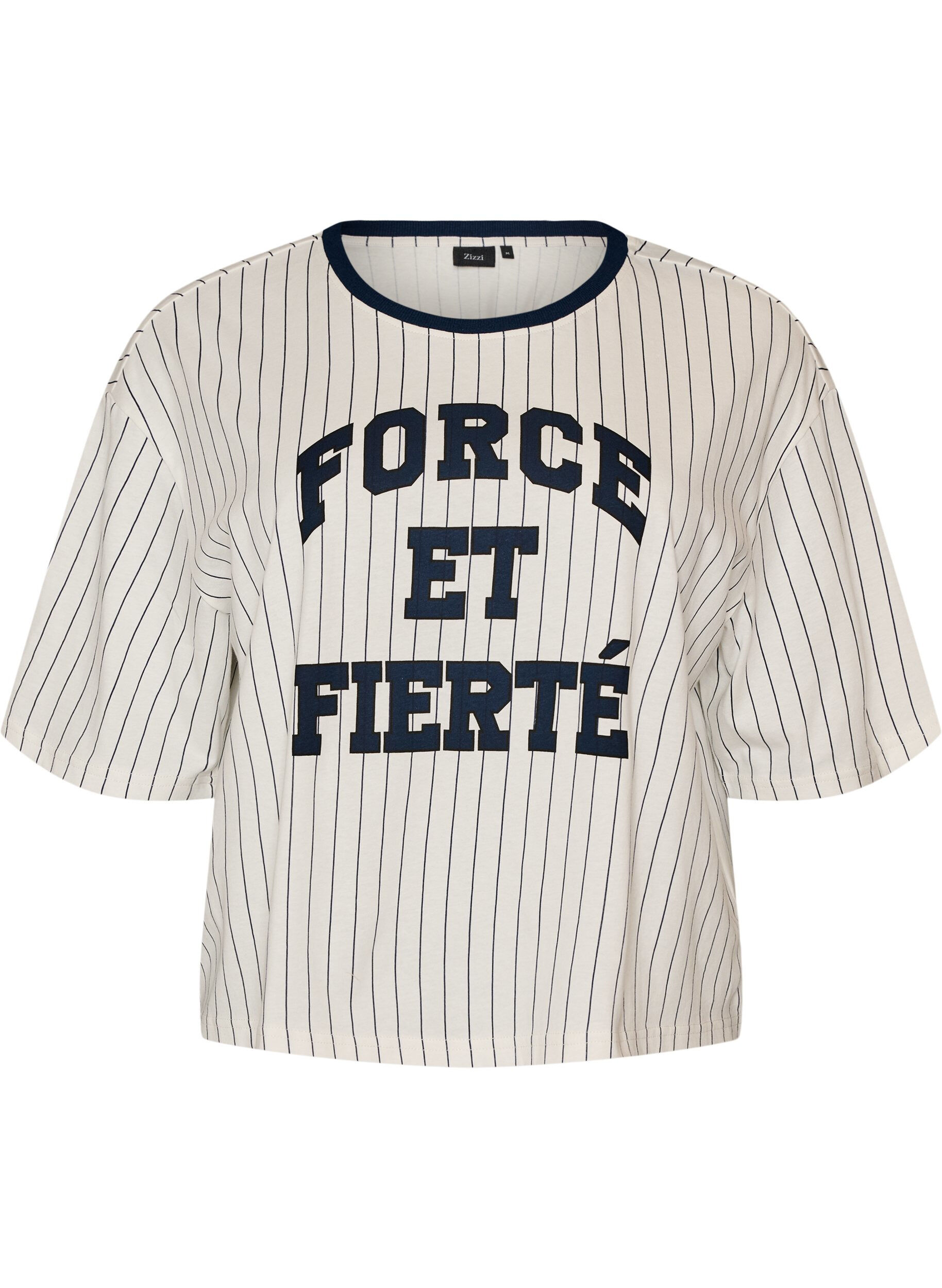 Zizzifashion Boxy T-shirt with stripes and statement print, White, Packshot image number 0