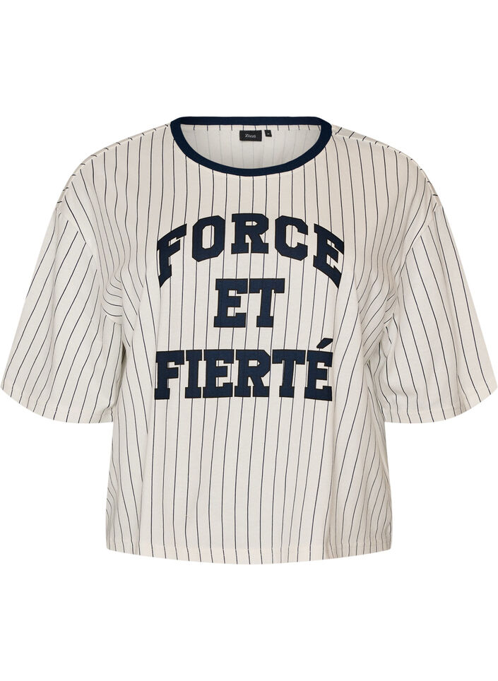 Boxy T-shirt with stripes and statement print, White, Packshot image number 0