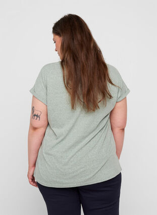 Marled cotton t-shirt, Chinois Green Mel., Model image number 1