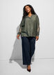 Viscose shirt with embroidered sleeves, Green, Model image number 1