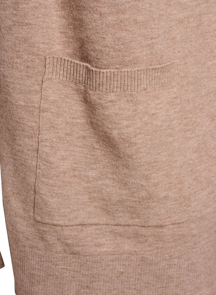 Long open-front knit cardigan with pockets, Beige, Packshot image number 3