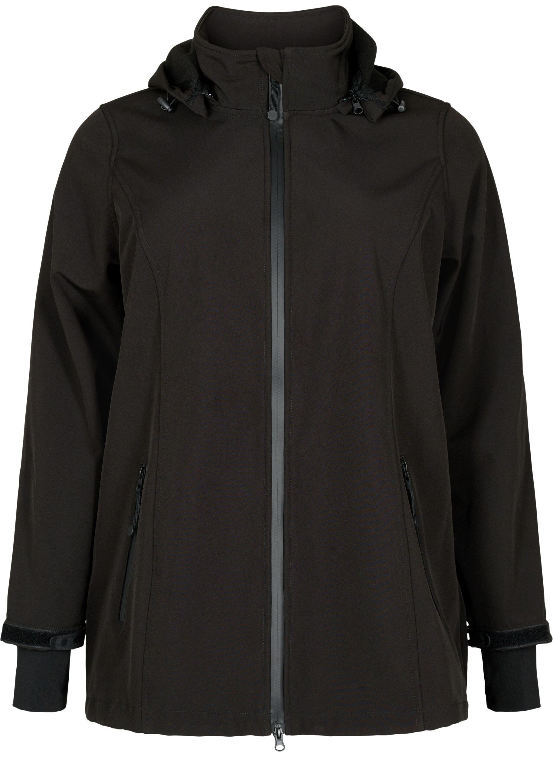 Short softshell jacket with detachable hood