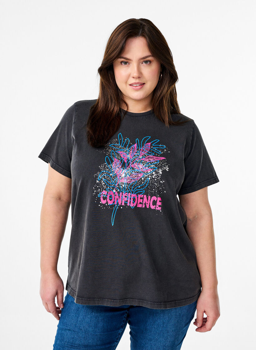 T-shirt in organic cotton with a cool print, Dark Grey, Model image number 0