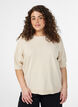 Fine-knit blouse with short sleeves, Beige, Model image number 0
