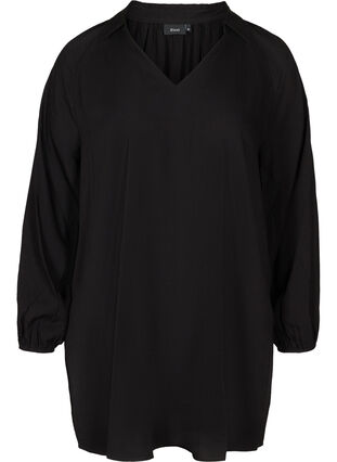 Long-sleeved tunic with a V-neck, Black, Packshot image number 0