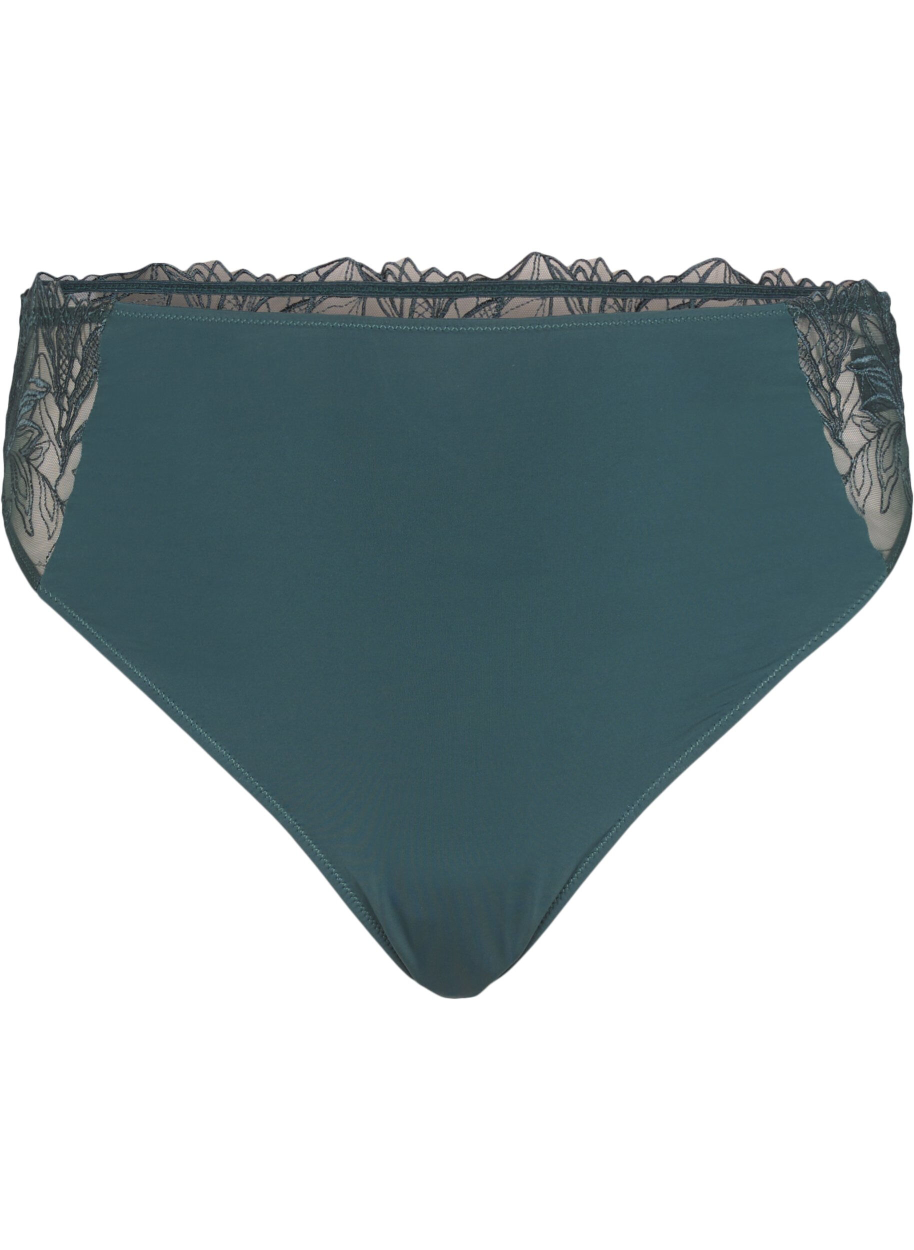 Zizzifashion Microfiber thong with lace, Green, Packshot image number 0