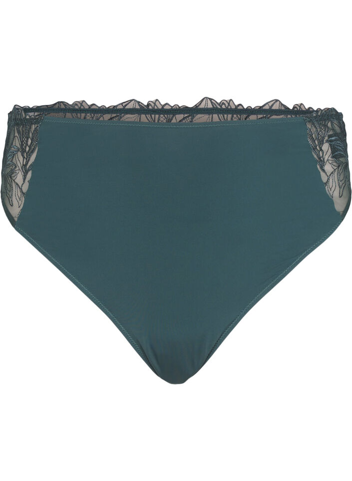 Microfiber thong with lace, Green, Packshot image number 0