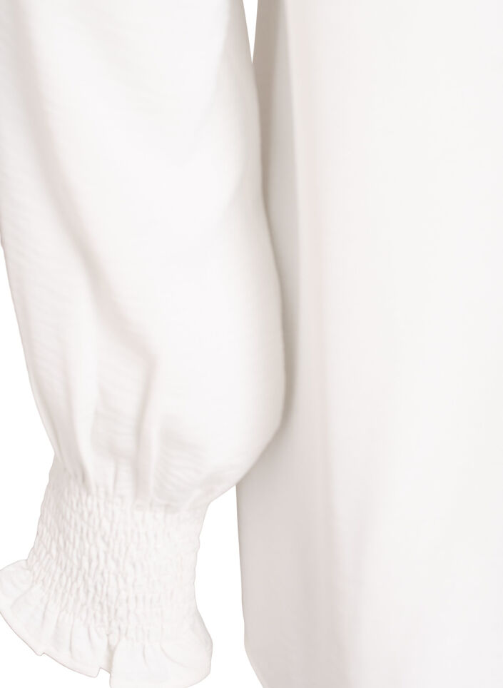 Blouse with smock cuffs and V-neck, Vanilla, Packshot image number 3