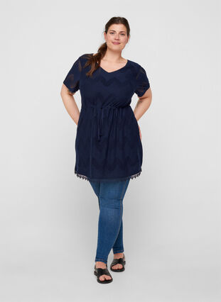 Short-sleeved tunic with adjustable waist, Night Sky, Model image number 2