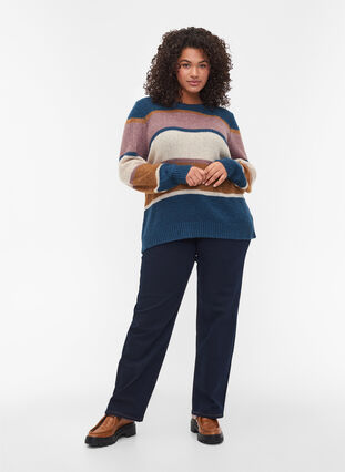 Striped knit sweater with wool and a round neckline, Rubber Stripe Comb, Model image number 2