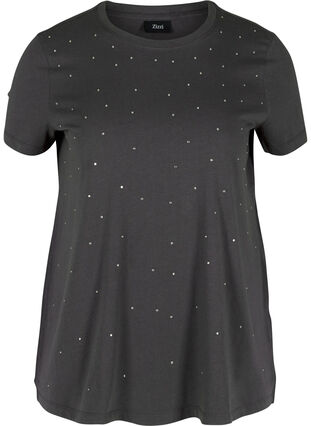 Short-sleeved cotton t-shirt  with rhinestones, Black Acid, Packshot image number 0