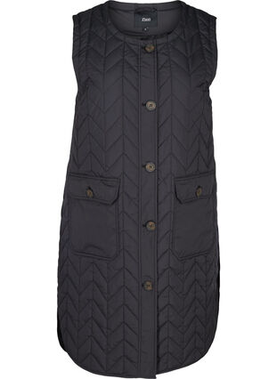 Long quilted vest with pockets, Black, Packshot image number 0