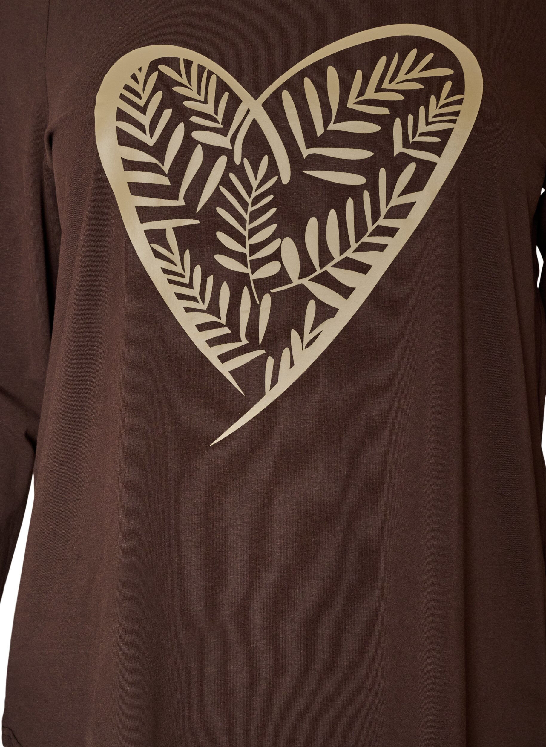ZizzifashionCotton pyjama top with heart print, Brown, Packshot image number 2