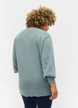 Knitted cardigan with puffy sleeves, Sagebrush Green Mel, Model image number 1