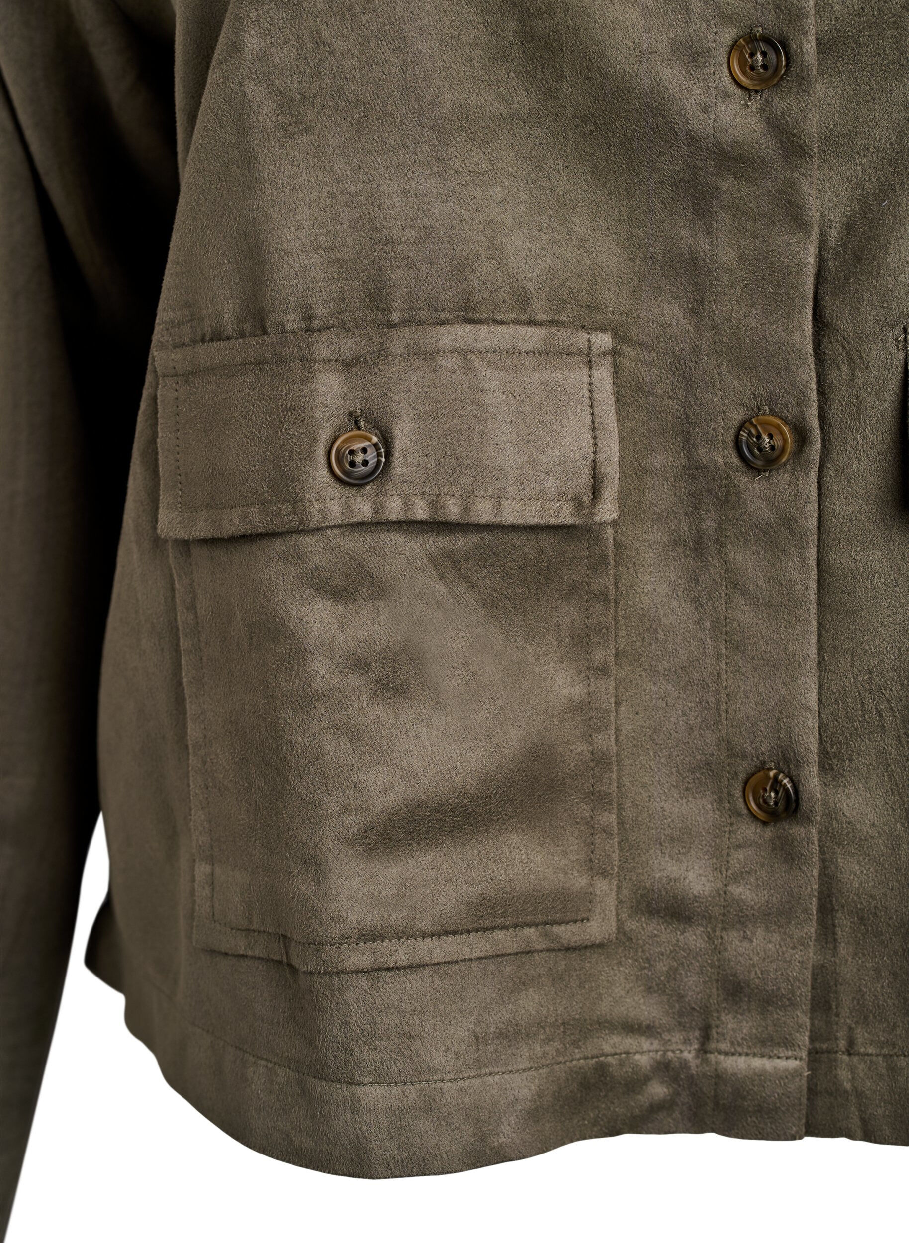 Zizzifashion Short faux suede jacket with pockets, Green, Packshot image number 3
