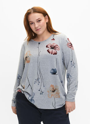 Floral blouse with long sleeves, LGM Flower AOP, Model image number 0