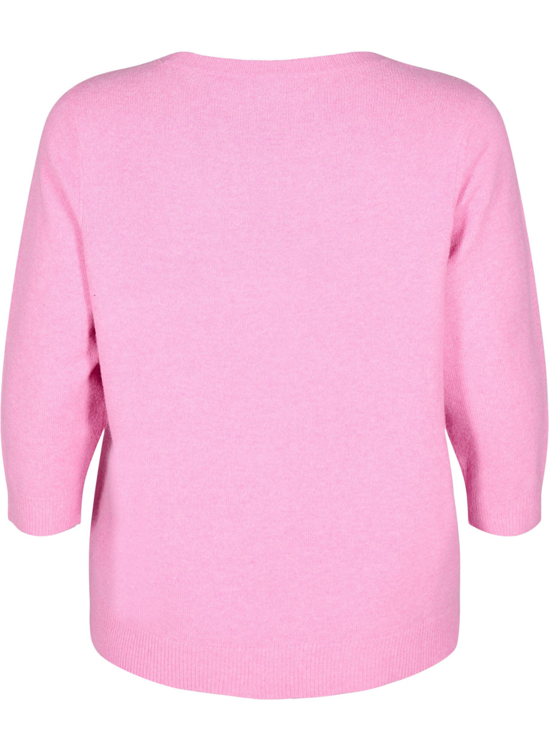 Zizzifashion Knitted blouse with flowers and 3/4 sleeves, Begonia Pink Mel., Packshot image number 1