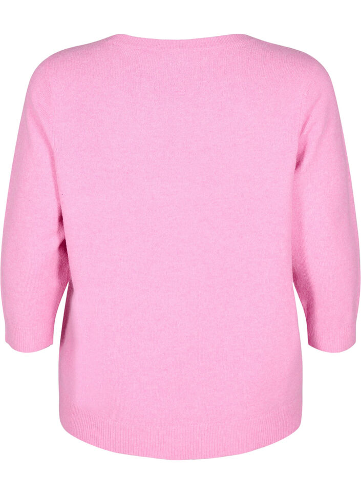 Knitted blouse with flowers and 3/4 sleeves, Begonia Pink Mel., Packshot image number 1