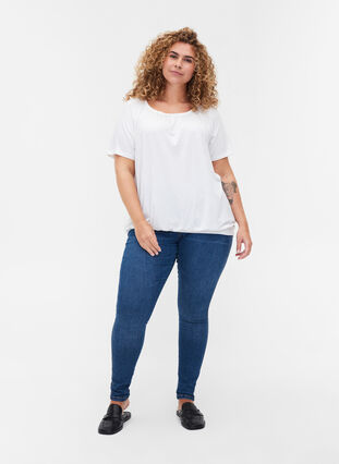 Short-sleeved viscose t-shirt with elastic, Bright White, Model image number 2