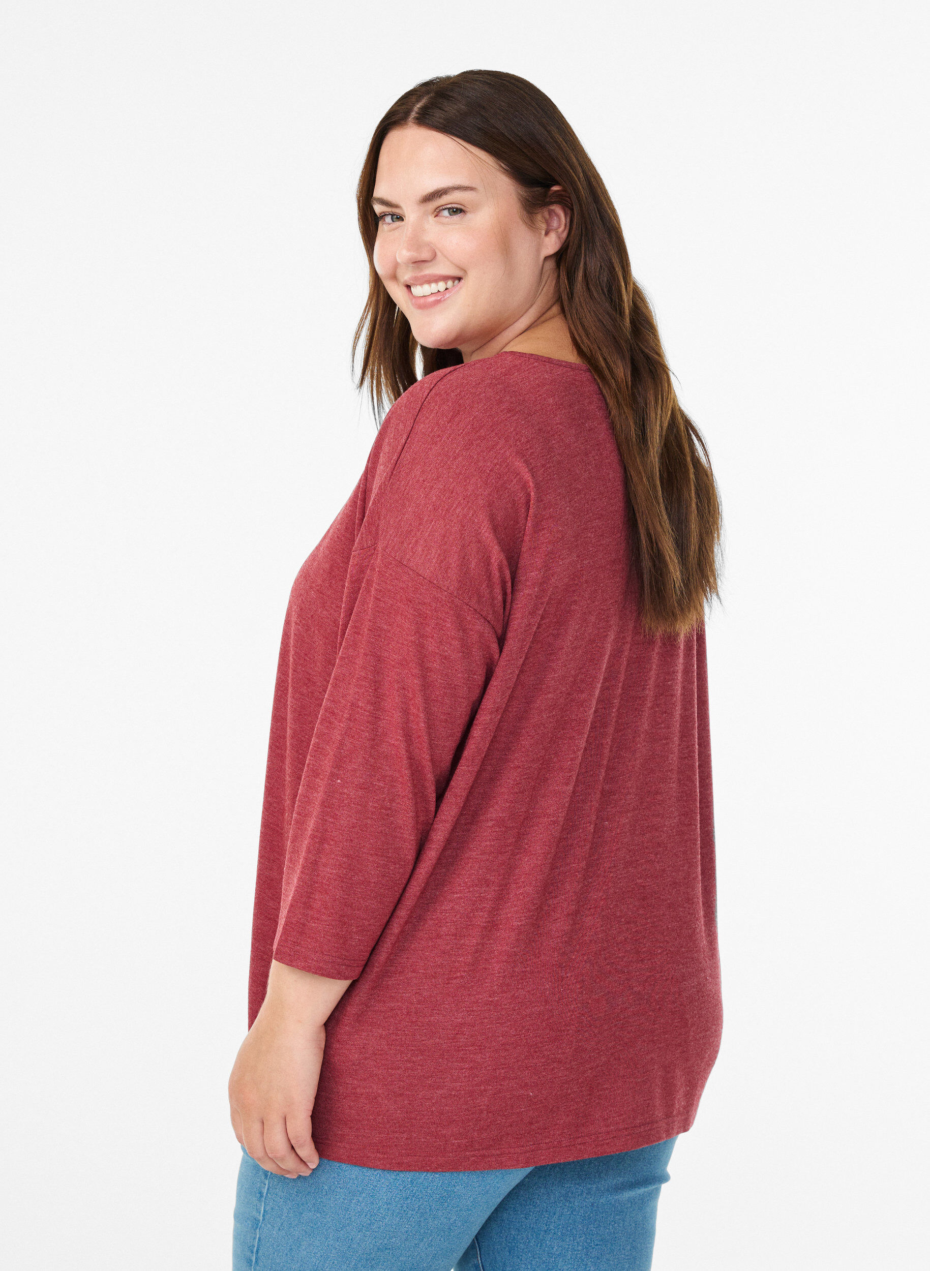 Zizzifashion Jersey blouse with 3/4 sleeves, Red, Model image number 2