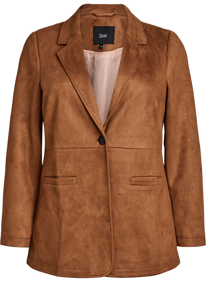 Faux suede blazer, Brown, Packshot image number 0