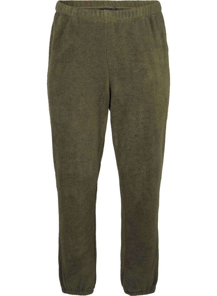 Soft teddy trousers with elasticated waist, Forest Night, Packshot image number 0