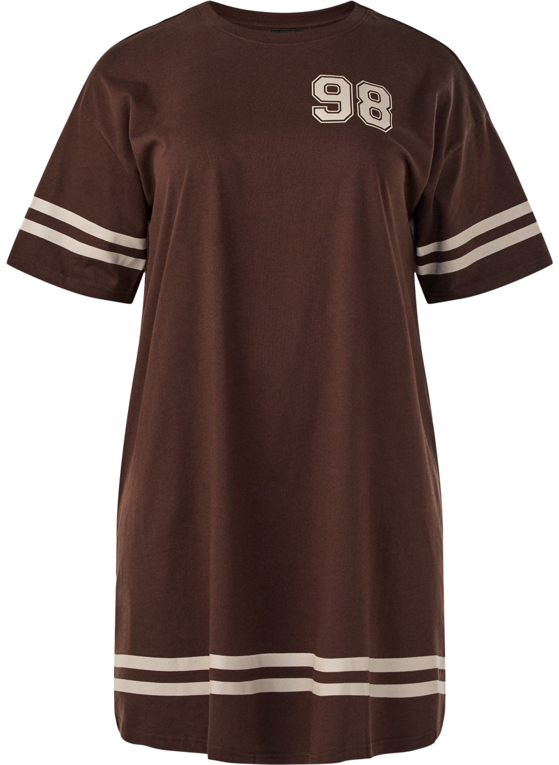 ZizzifashionShort t-shirt dress with sporty details, Brown, Packshot image number 0