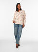 Floral blouse in linen and viscose with long sleeves, Vanilla, Model image number 1