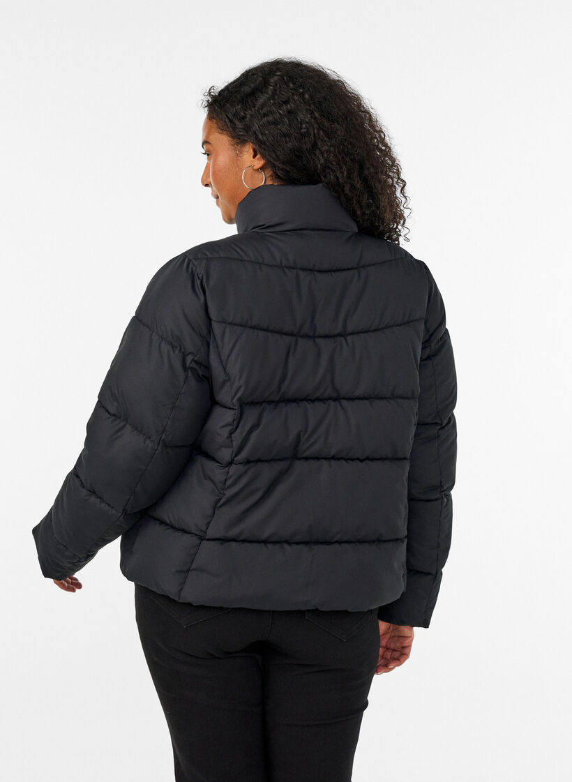 Short puffer jacket with a high collar, Black, Model image number 2