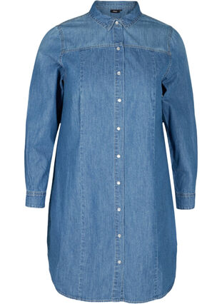 Long denim shirt in cotton, Blue denim, Packshot image number 0