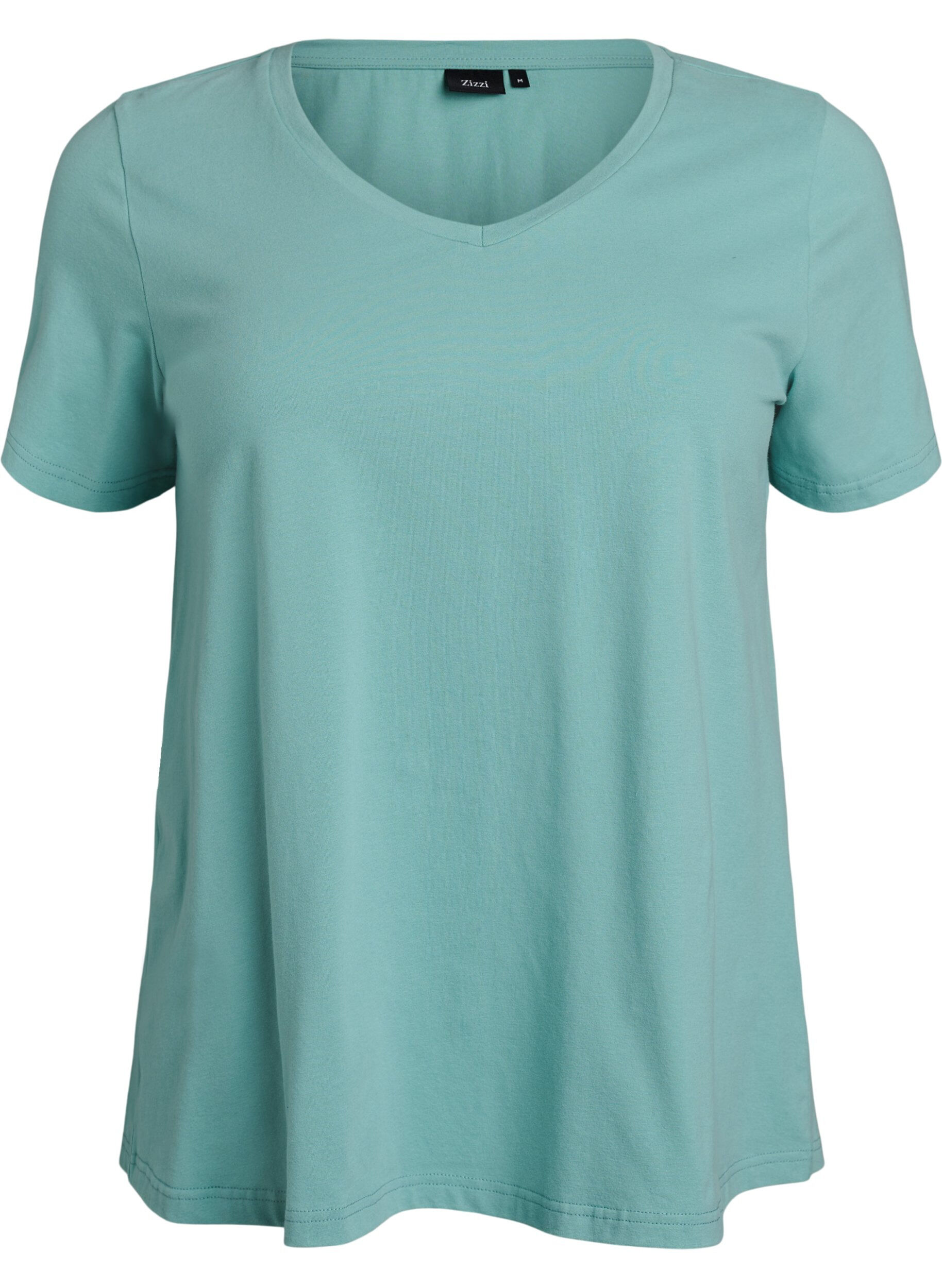 ZizzifashionSolid coloured basic t-shirt in cotton, Green, Packshot image number 0