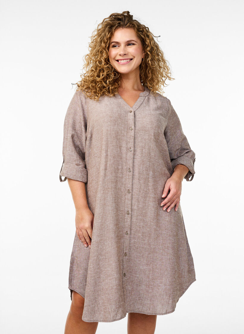 Long shirt in linen and viscose, Brown, Model image number 0