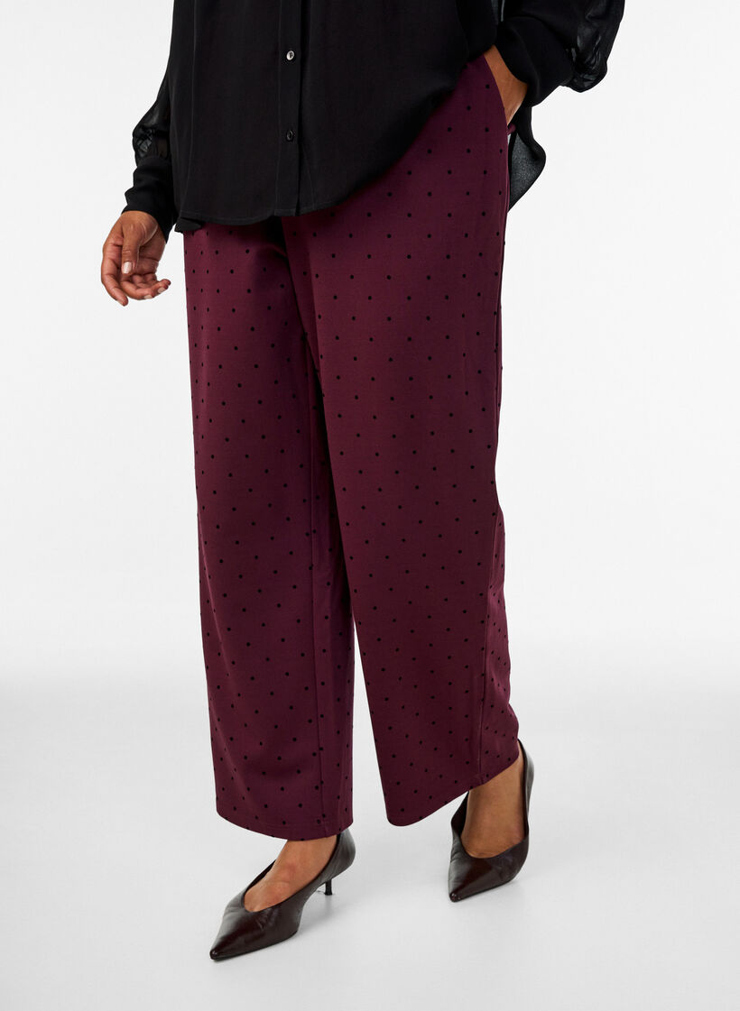 Spotted trousers with a high waist and straight legs, Red, Model image number 2