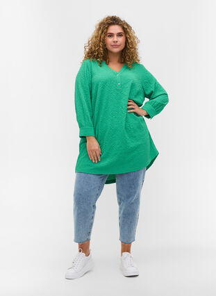 Tunic with cropped sleeves and crepe texture, Mint, Model image number 2