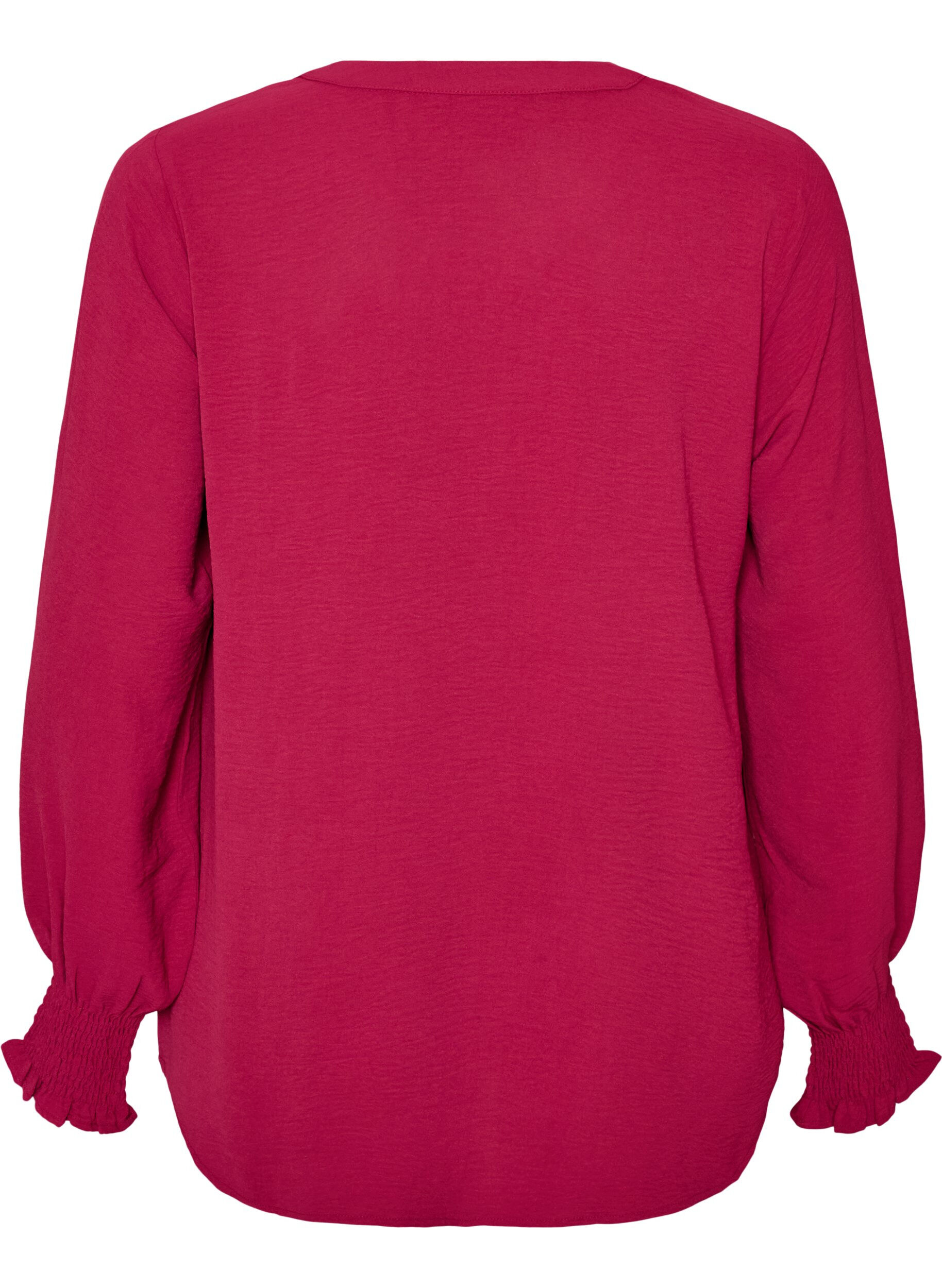 ZizzifashionBlouse with smock cuffs and V-neck, Red, Packshot image number 1
