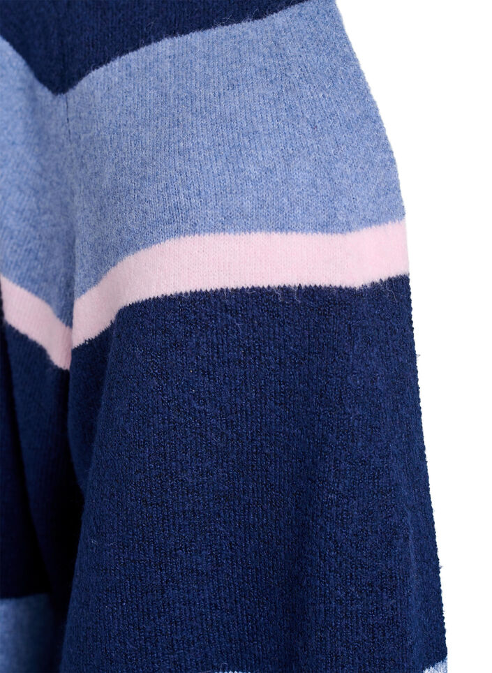 Long knit cardigan with wide stripes, Blue, Packshot image number 2