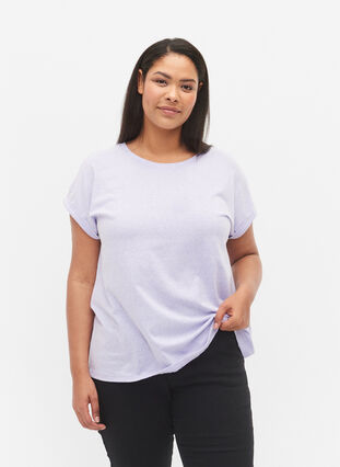 Melange t-shirt with short sleeves, Lavender Mél, Model image number 0