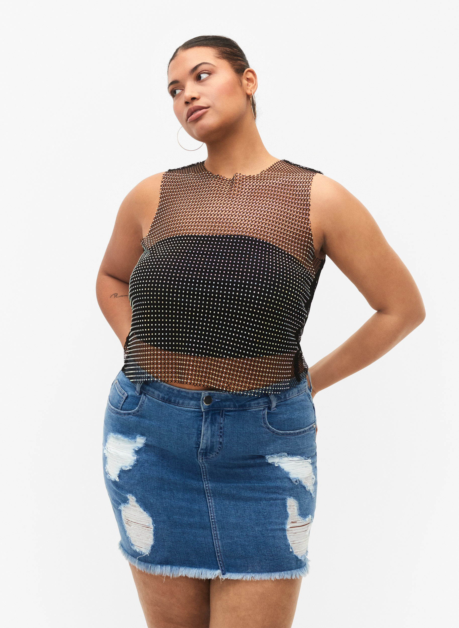 Zizzifashion Tight ripped denim skirt, Blue denim, Model image number 0