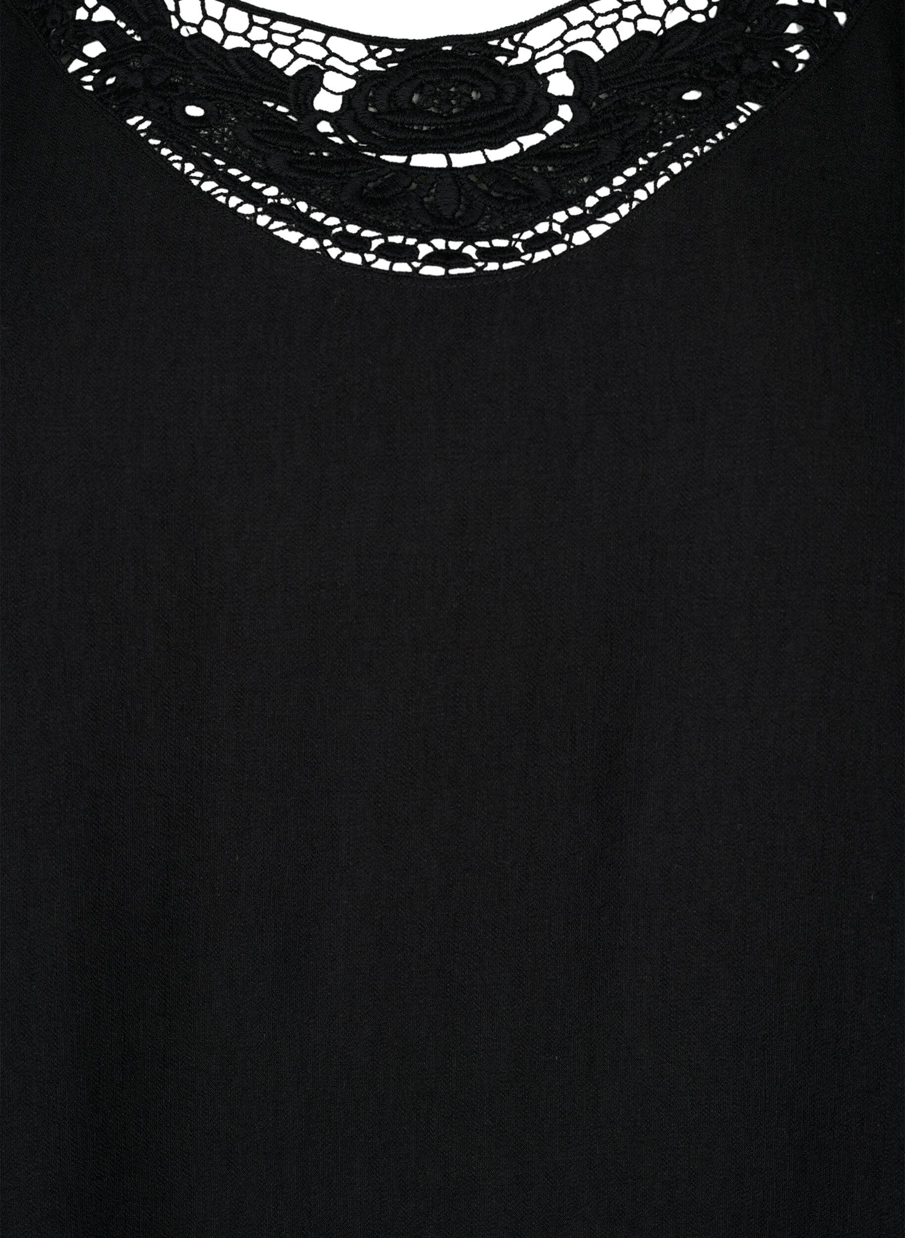 Zizzifashion Blouse in viscose with crochet detail, Black, Packshot image number 2
