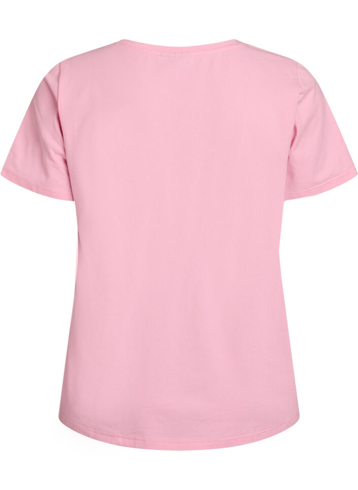 Solid coloured basic t-shirt in cotton, Rose, Packshot image number 1